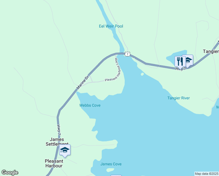 map of restaurants, bars, coffee shops, grocery stores, and more near 60 Pleasant Harbour Loop in Tangier