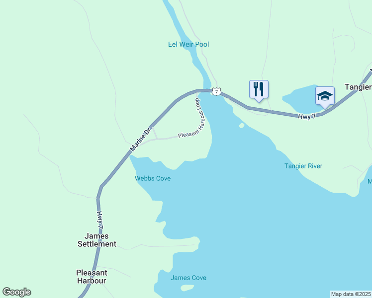 map of restaurants, bars, coffee shops, grocery stores, and more near 60 Pleasant Harbour Loop in Tangier