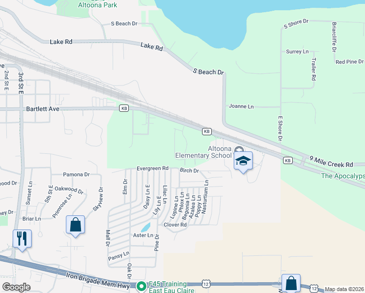 map of restaurants, bars, coffee shops, grocery stores, and more near 257 Bartlett Avenue in Altoona