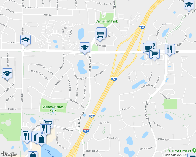 map of restaurants, bars, coffee shops, grocery stores, and more near 1837 Trailway Drive in Saint Paul