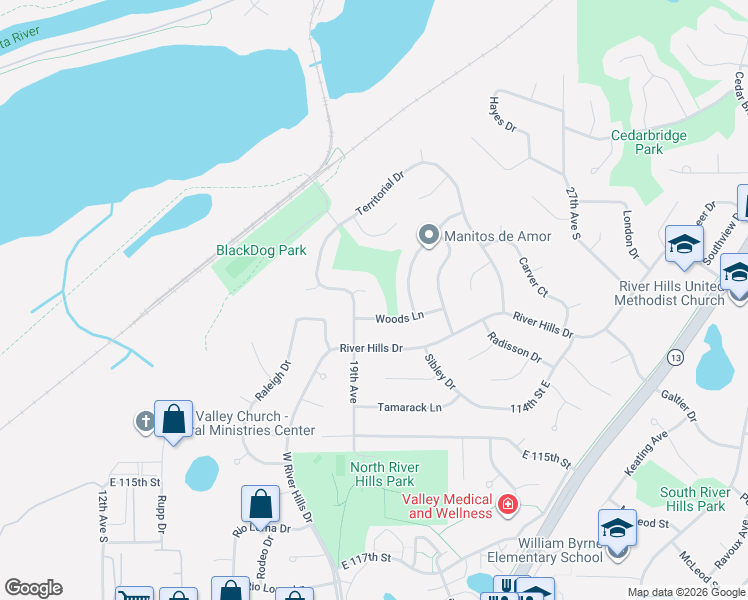map of restaurants, bars, coffee shops, grocery stores, and more near 11105 Territorial Court in Burnsville