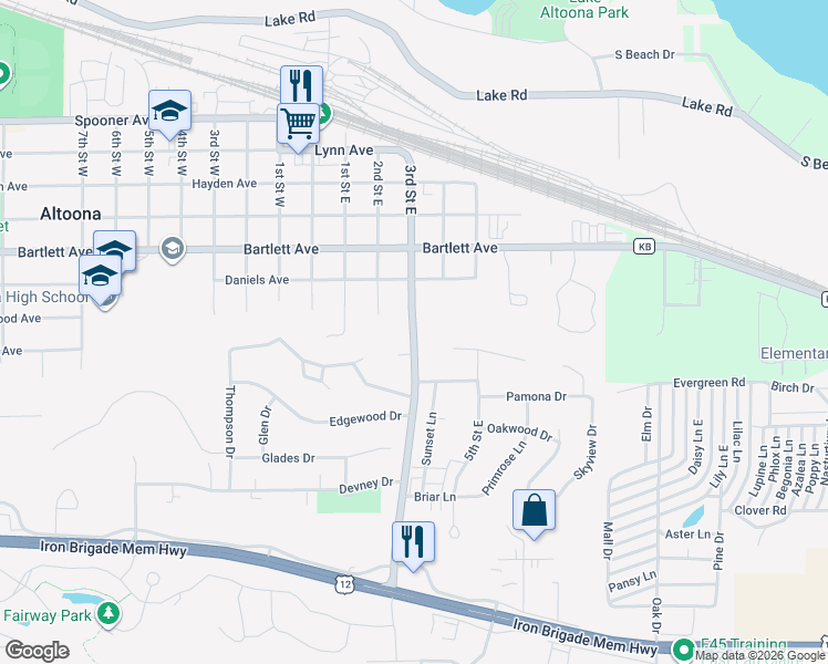 map of restaurants, bars, coffee shops, grocery stores, and more near 743 3rd Street East in Altoona