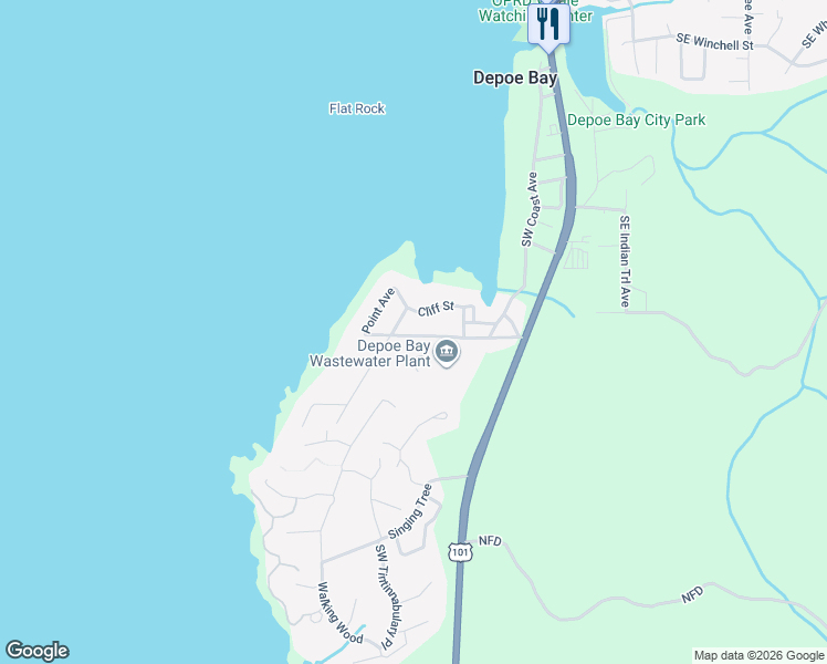 map of restaurants, bars, coffee shops, grocery stores, and more near 310 Cliff Street in Depoe Bay