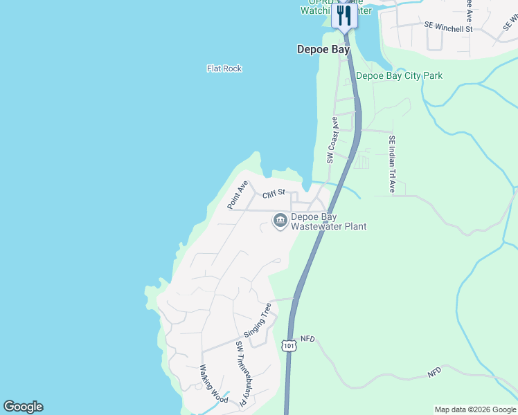 map of restaurants, bars, coffee shops, grocery stores, and more near South Point Street in Depoe Bay