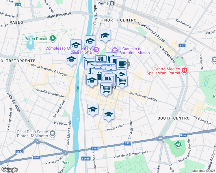 map of restaurants, bars, coffee shops, grocery stores, and more near in Parma