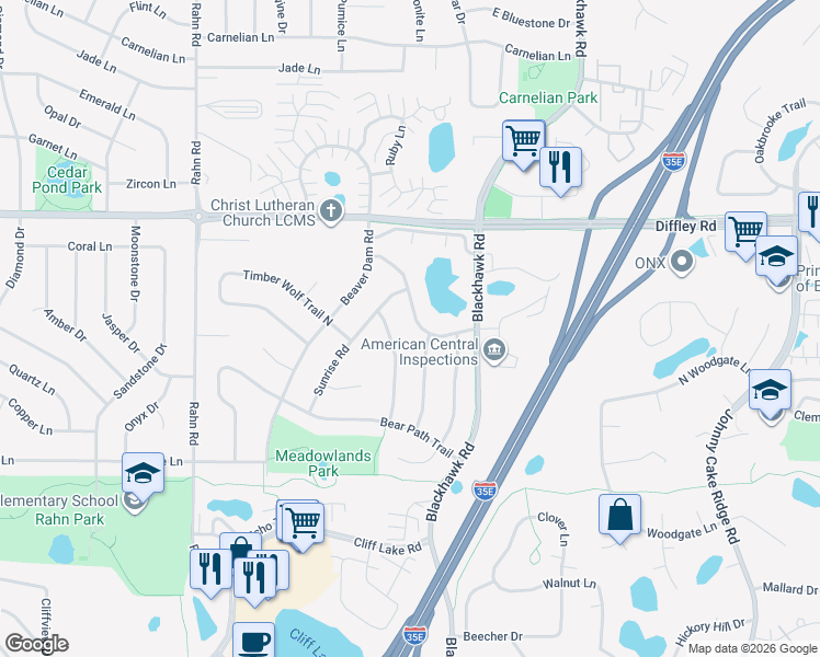 map of restaurants, bars, coffee shops, grocery stores, and more near 1862 Deer Hills Trail in Eagan