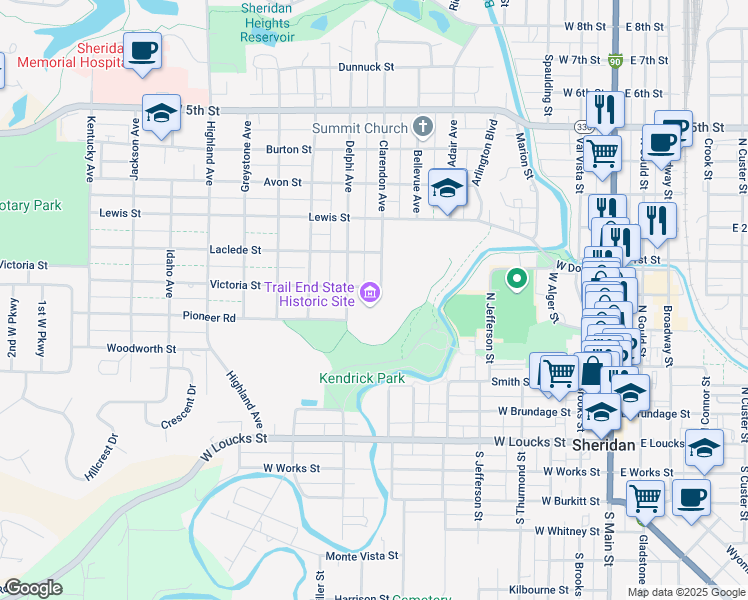 map of restaurants, bars, coffee shops, grocery stores, and more near 400 Clarendon Avenue in Sheridan