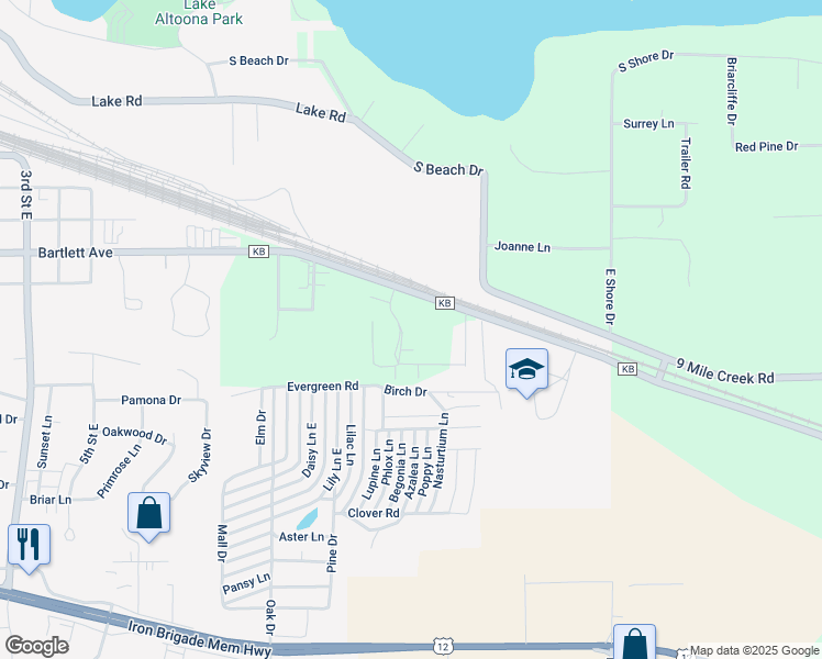 map of restaurants, bars, coffee shops, grocery stores, and more near 257 Bartlett Avenue in Altoona