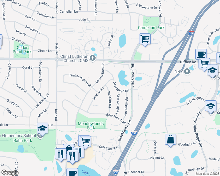 map of restaurants, bars, coffee shops, grocery stores, and more near 1862 Deer Hills Trail in Eagan
