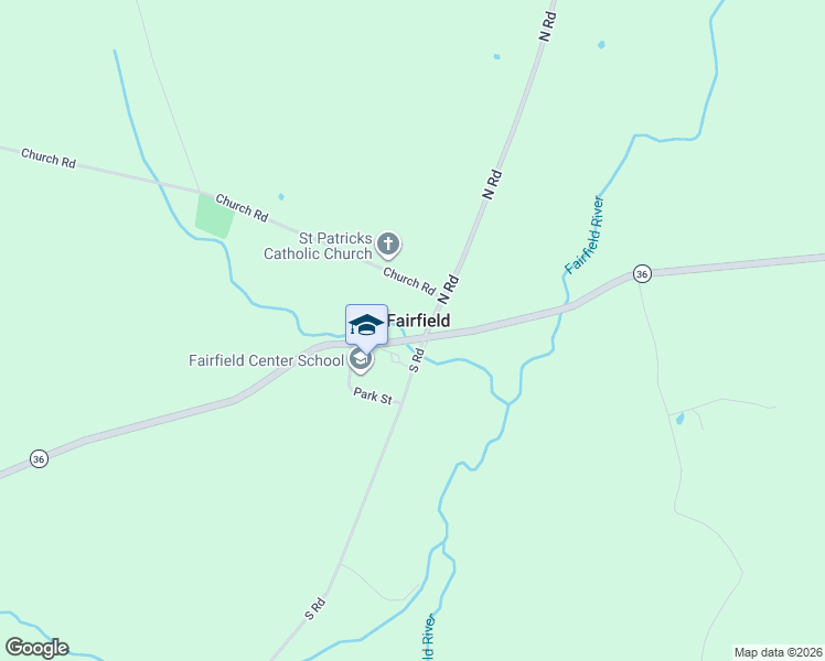 map of restaurants, bars, coffee shops, grocery stores, and more near 4389 Vermont 36 in Fairfield