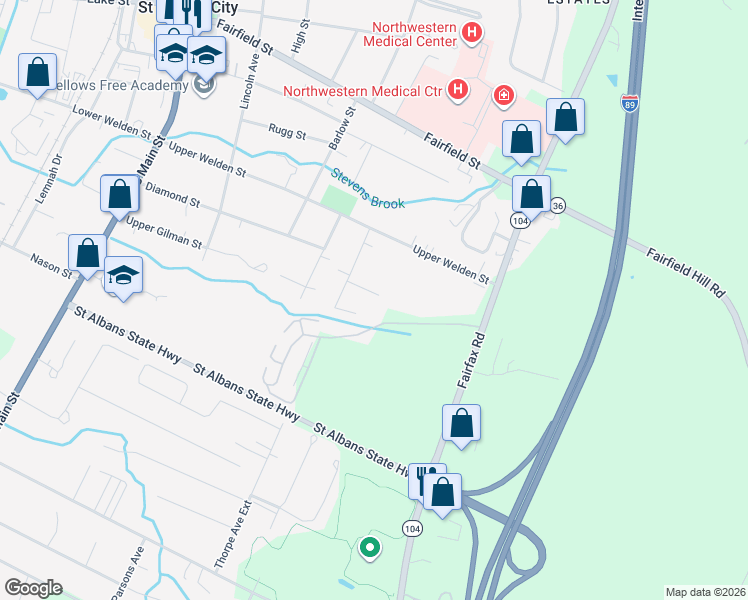 map of restaurants, bars, coffee shops, grocery stores, and more near 8 Calo Court in Saint Albans City
