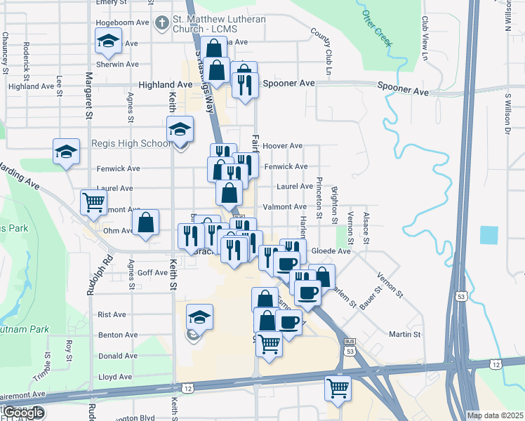 map of restaurants, bars, coffee shops, grocery stores, and more near 803 1/2 Fairfax Street in Altoona