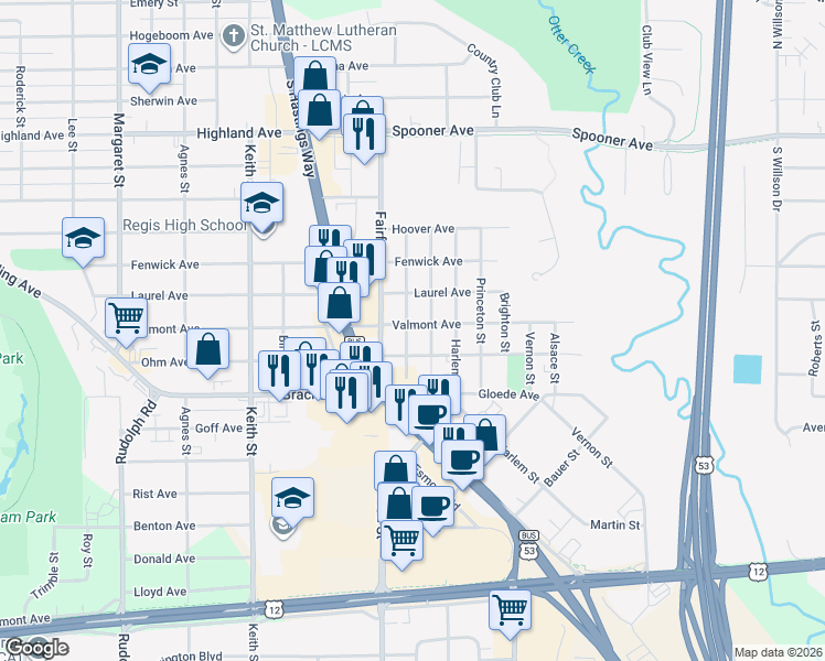 map of restaurants, bars, coffee shops, grocery stores, and more near 803 Harriet Street in Altoona