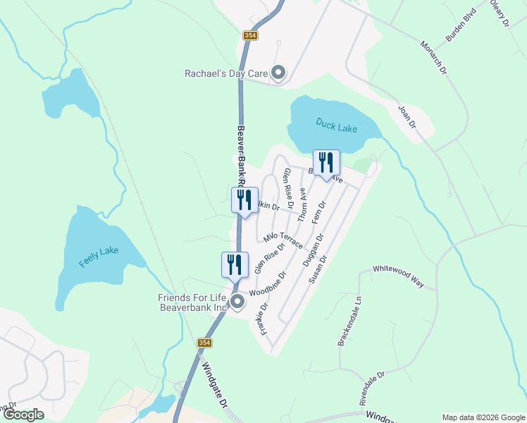 map of restaurants, bars, coffee shops, grocery stores, and more near 134 Milo Terrace in Beaver Bank