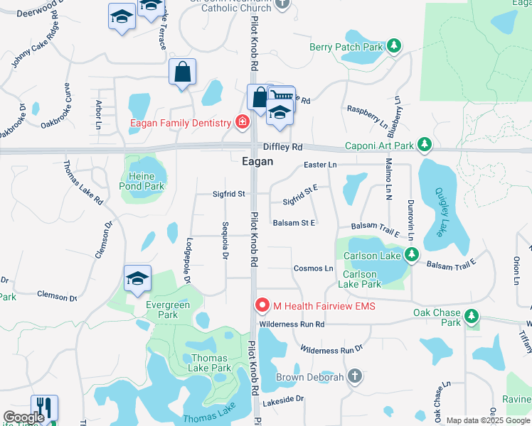map of restaurants, bars, coffee shops, grocery stores, and more near 1381 Easter Lane in Eagan
