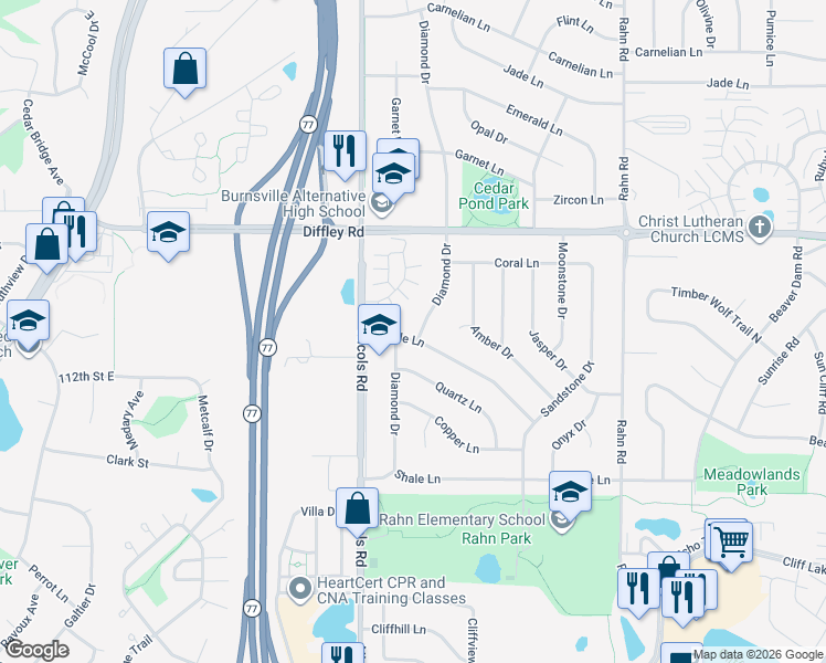 map of restaurants, bars, coffee shops, grocery stores, and more near 2125 Marble Lane in Eagan