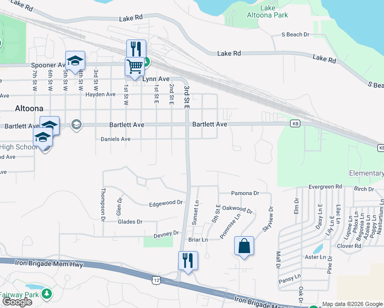 map of restaurants, bars, coffee shops, grocery stores, and more near 743 3rd Street East in Altoona