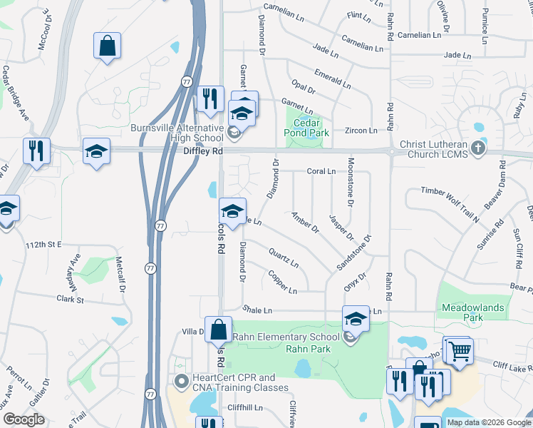 map of restaurants, bars, coffee shops, grocery stores, and more near 4259 Amber Court in Eagan