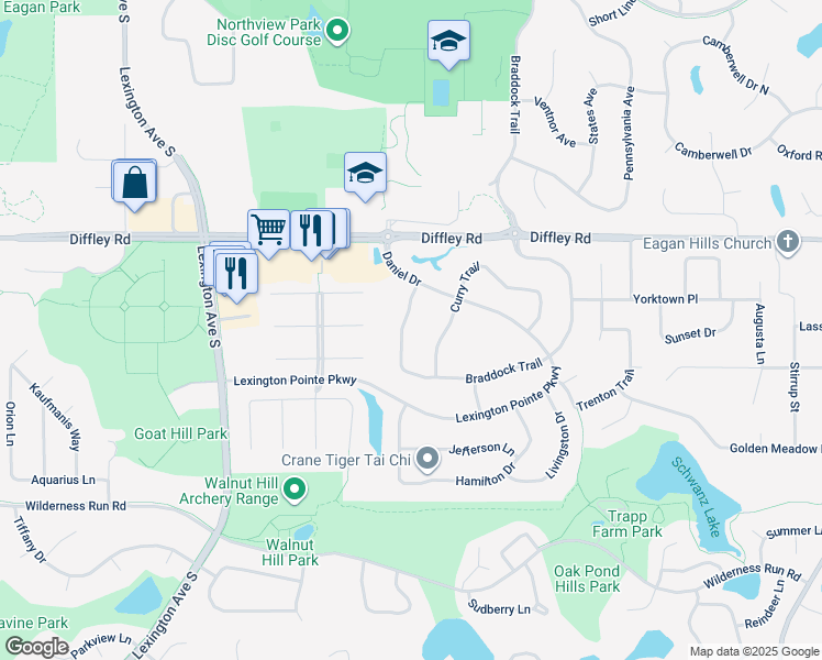 map of restaurants, bars, coffee shops, grocery stores, and more near 945 Curry Trail in Eagan