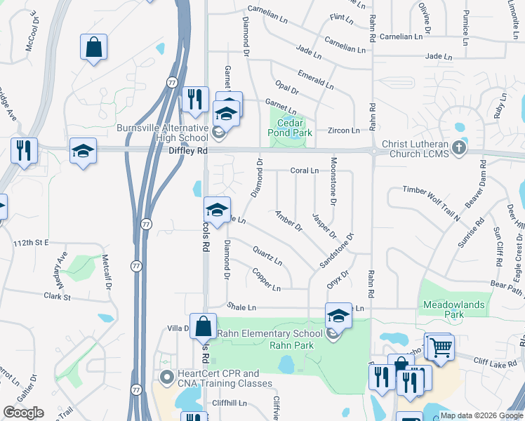 map of restaurants, bars, coffee shops, grocery stores, and more near 4259 Amber Court in Eagan