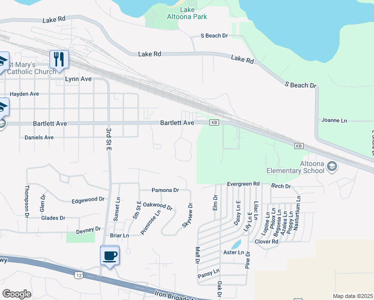 map of restaurants, bars, coffee shops, grocery stores, and more near 616 Walden Court in Altoona