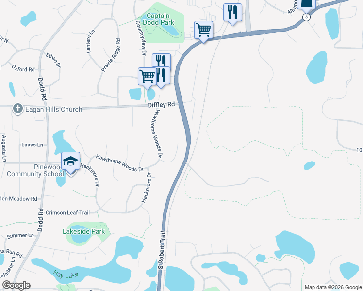 map of restaurants, bars, coffee shops, grocery stores, and more near 524 Eastwood Court in Eagan