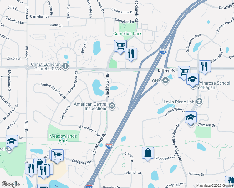 map of restaurants, bars, coffee shops, grocery stores, and more near 1837 Trailway Drive in Saint Paul