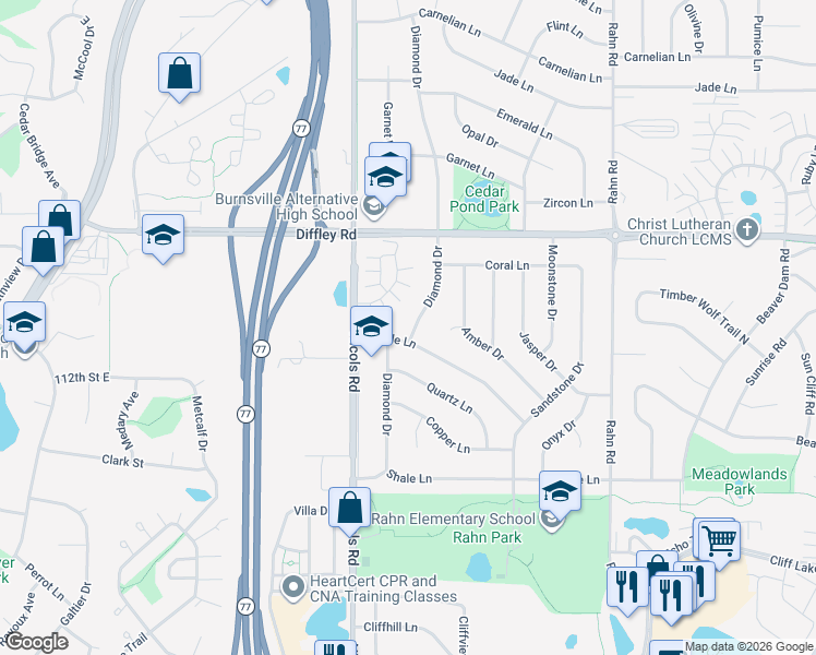 map of restaurants, bars, coffee shops, grocery stores, and more near 2125 Marble Lane in Eagan