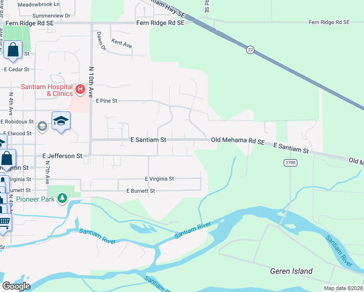 map of restaurants, bars, coffee shops, grocery stores, and more near 998 Cooper Court in Stayton