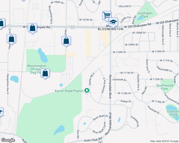 map of restaurants, bars, coffee shops, grocery stores, and more near 11158 Xavier Court in Minneapolis
