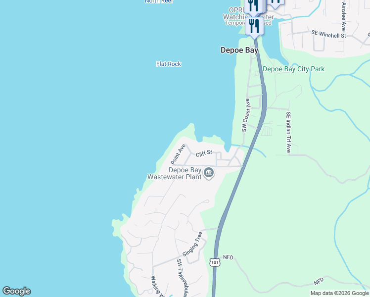 map of restaurants, bars, coffee shops, grocery stores, and more near 850 Pine Avenue in Depoe Bay