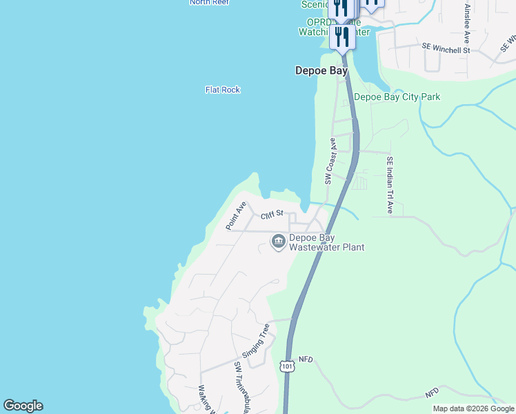 map of restaurants, bars, coffee shops, grocery stores, and more near Cliff Street in Depoe Bay