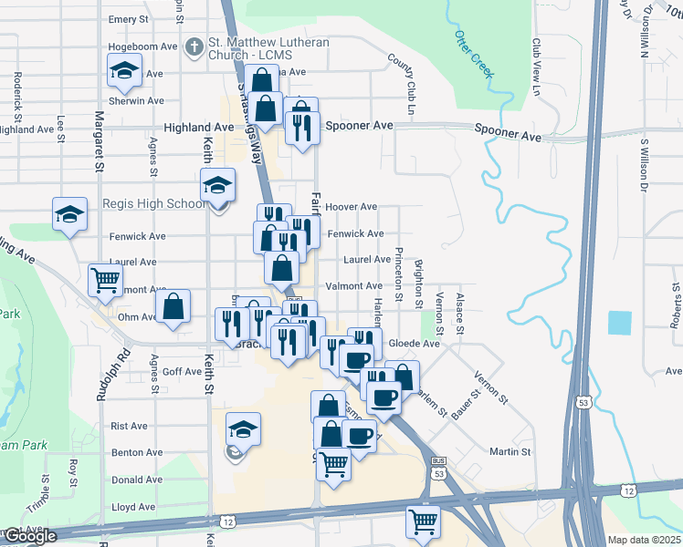 map of restaurants, bars, coffee shops, grocery stores, and more near 719 Harriet Street in Altoona