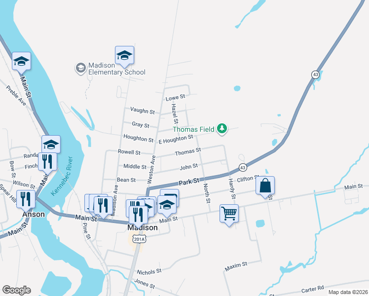 map of restaurants, bars, coffee shops, grocery stores, and more near 25 Thomas Street in Madison