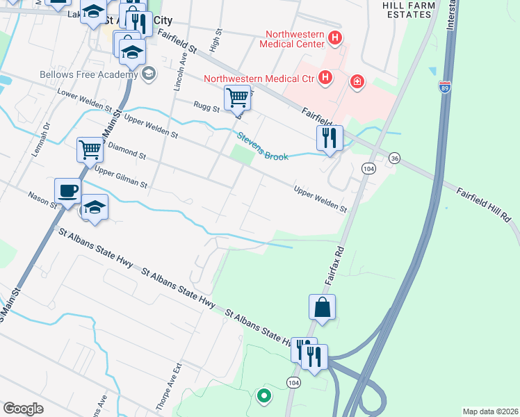 map of restaurants, bars, coffee shops, grocery stores, and more near 8 Calo Court in Saint Albans City