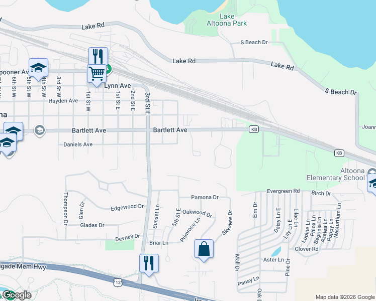map of restaurants, bars, coffee shops, grocery stores, and more near 728 Rusty Court in Altoona