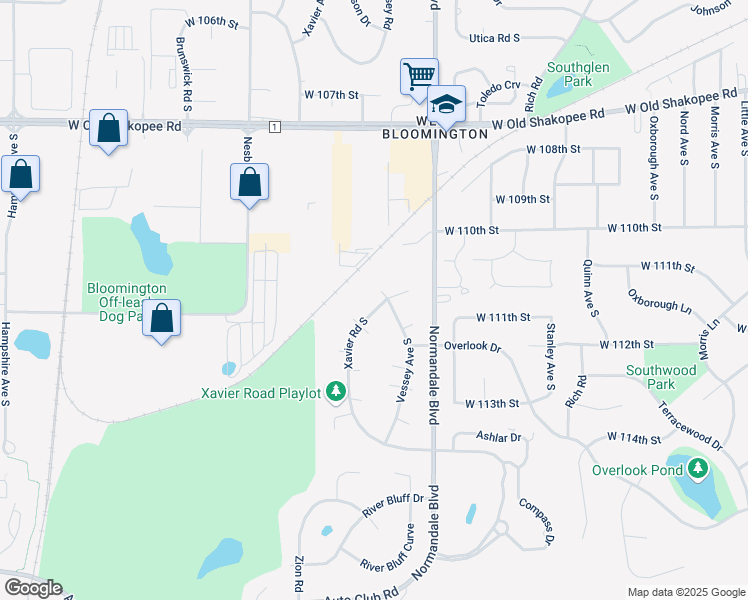 map of restaurants, bars, coffee shops, grocery stores, and more near 11136 Xavier Road South in Minneapolis