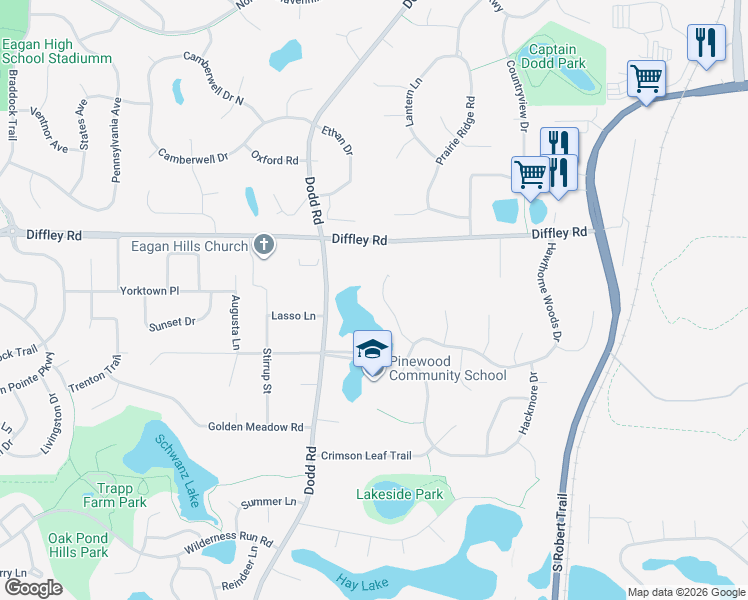 map of restaurants, bars, coffee shops, grocery stores, and more near 4285 Rosemary Court in Eagan