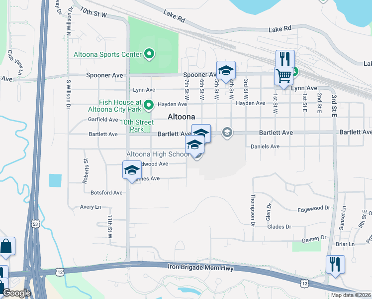 map of restaurants, bars, coffee shops, grocery stores, and more near 2108 Bradwood Avenue in Altoona
