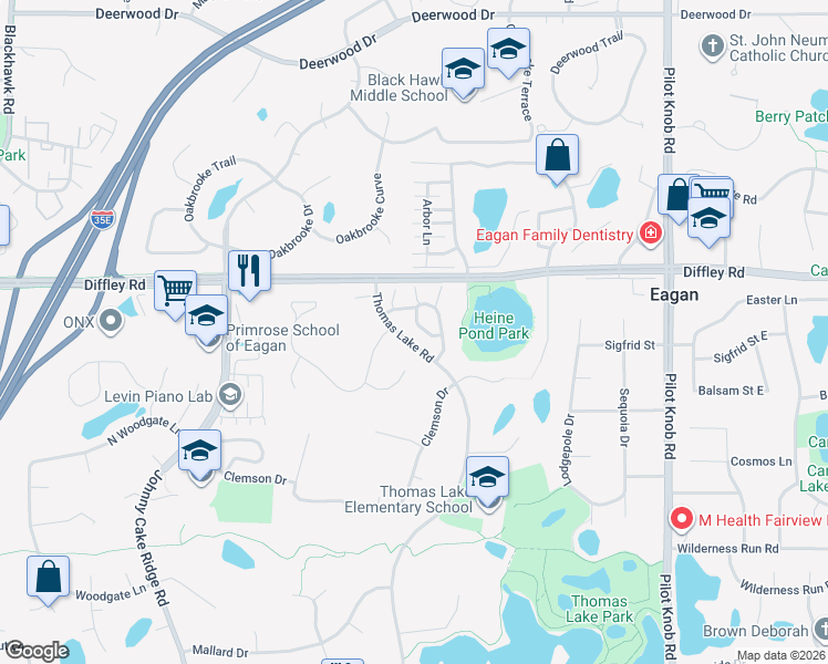 map of restaurants, bars, coffee shops, grocery stores, and more near 4242 Boulder Ridge Point in Eagan