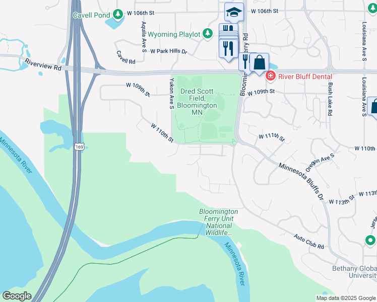 map of restaurants, bars, coffee shops, grocery stores, and more near 8023 West 110th Street in Minneapolis