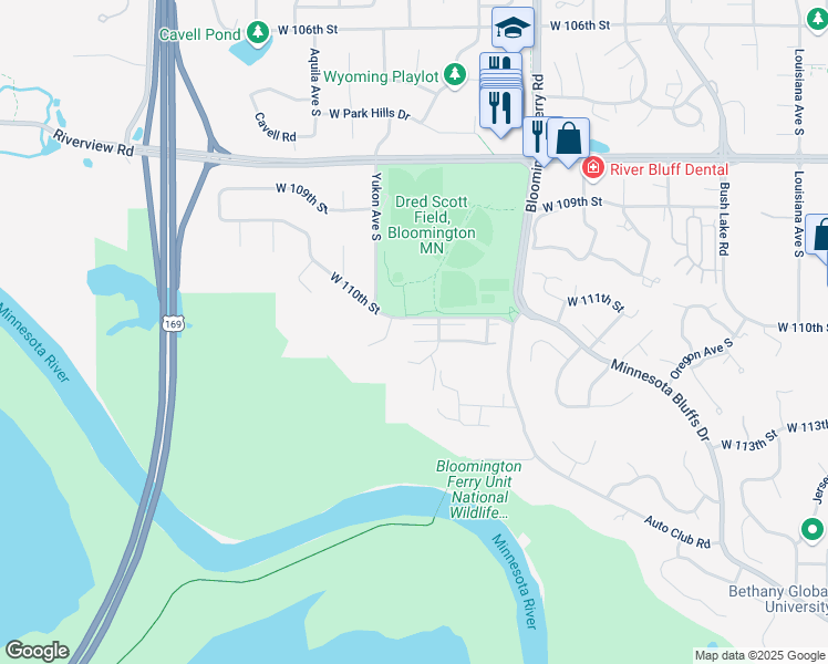 map of restaurants, bars, coffee shops, grocery stores, and more near 8023 West 110th Street in Minneapolis