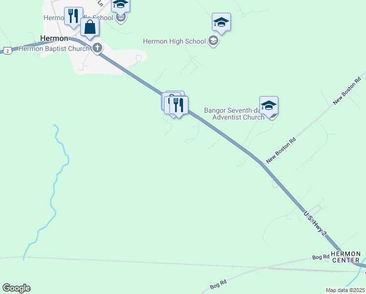 map of restaurants, bars, coffee shops, grocery stores, and more near 1 Town Centre Drive in Hermon