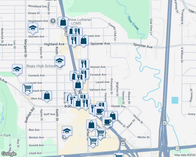 map of restaurants, bars, coffee shops, grocery stores, and more near 3611 Fenwick Avenue in Altoona