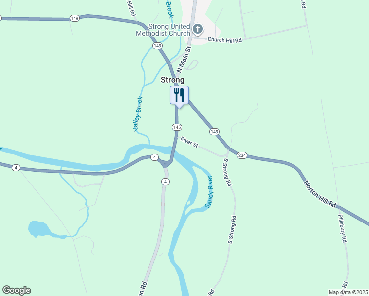 map of restaurants, bars, coffee shops, grocery stores, and more near 11 River Street in Strong