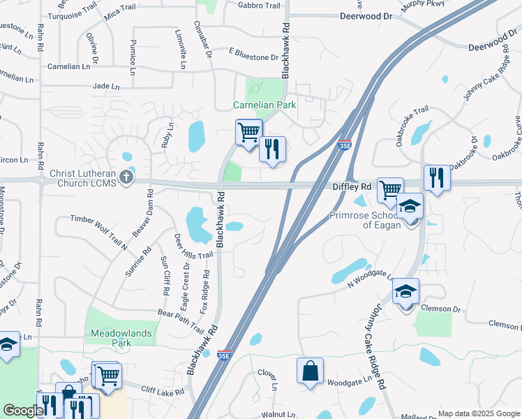map of restaurants, bars, coffee shops, grocery stores, and more near 4232 Blackhawk Road in Eagan