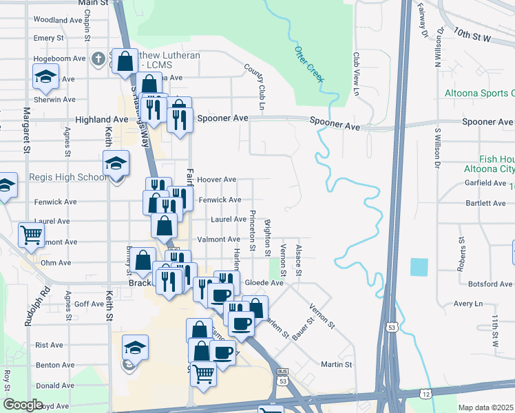 map of restaurants, bars, coffee shops, grocery stores, and more near 603 Princeton Street in Altoona