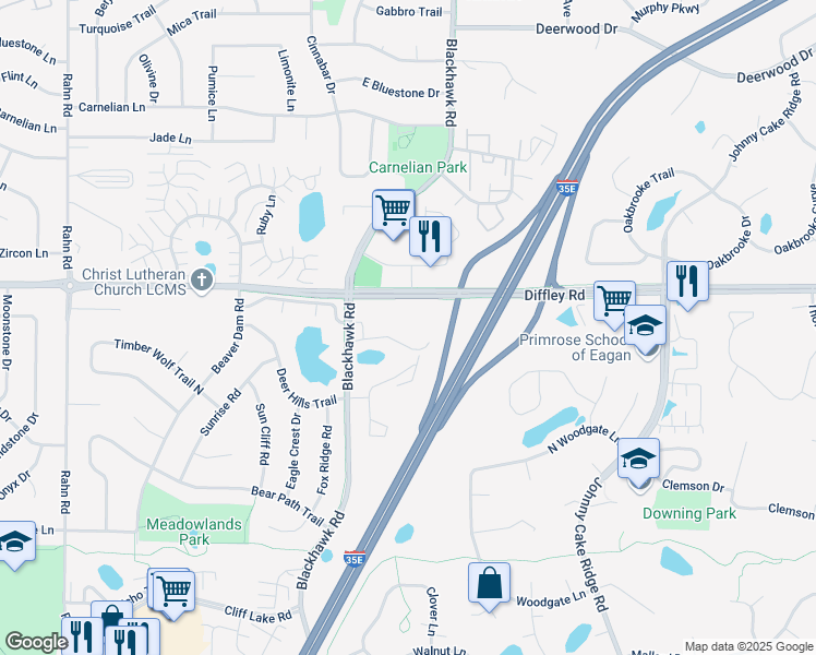 map of restaurants, bars, coffee shops, grocery stores, and more near 4232 Blackhawk Road in Eagan