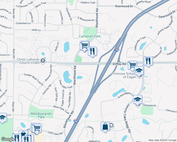 map of restaurants, bars, coffee shops, grocery stores, and more near 4232 Blackhawk Road in Eagan