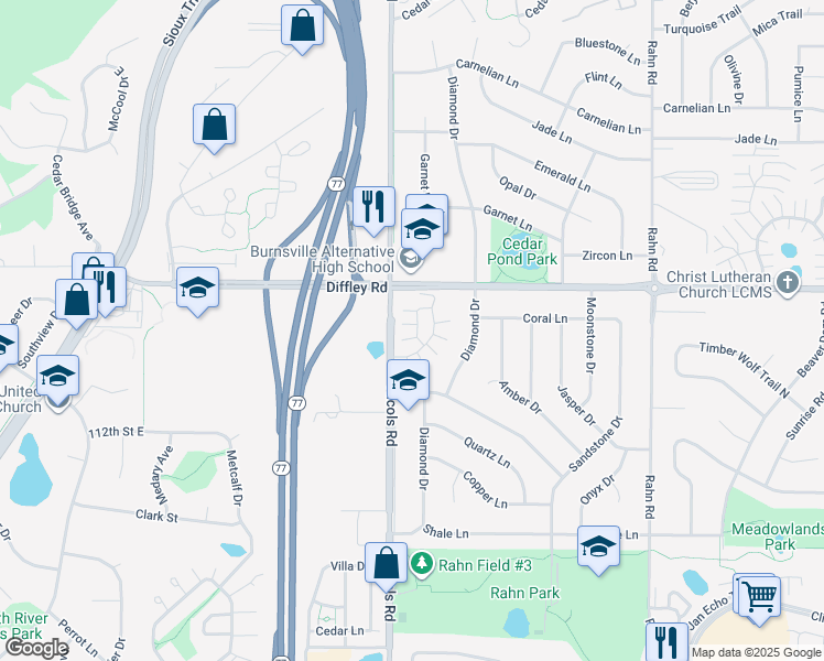 map of restaurants, bars, coffee shops, grocery stores, and more near 4248 Meghan Lane in Eagan